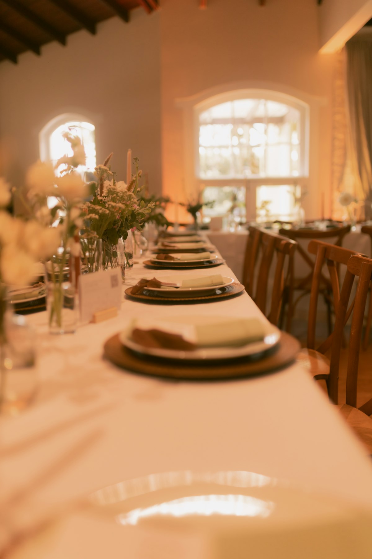 Wedding table with floral arrangements
