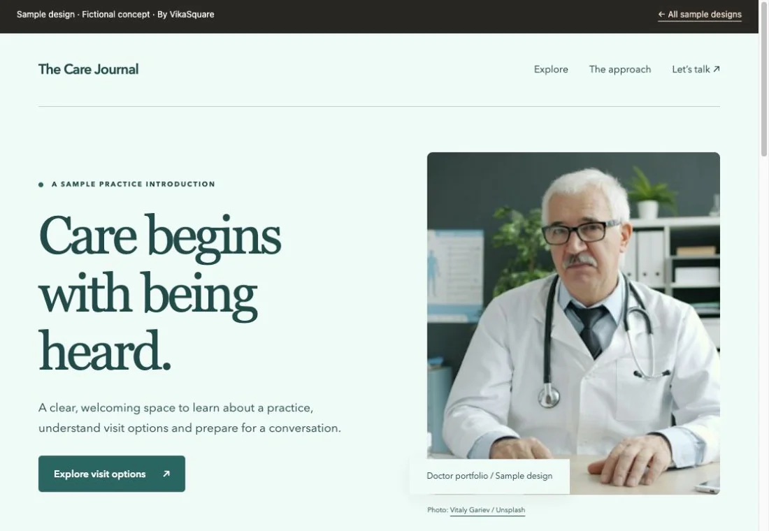 The Care Journal Doctor portfolio sample website preview