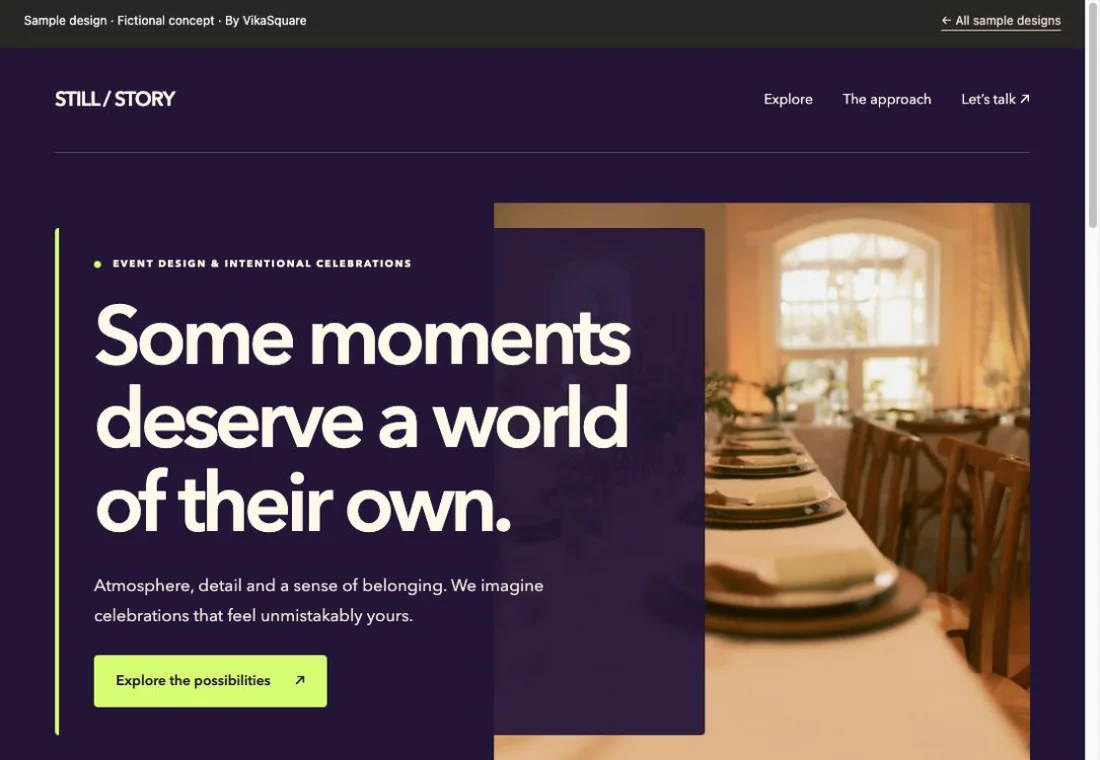 STILL / STORY Event designer sample website preview