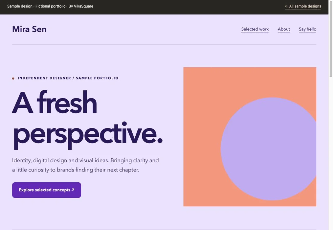 Mira Sen sample website preview
